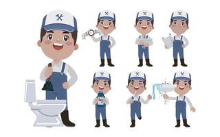 Set of plumber with different poses vector