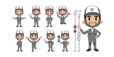 Set of plumber with different poses vector