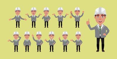 ingeniero de construcción con diferentes poses vector