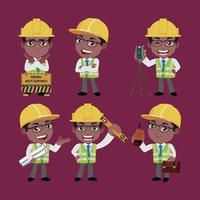 ingeniero de construcción con diferentes poses vector