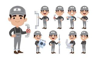 conjunto de fontanero con diferentes poses vector