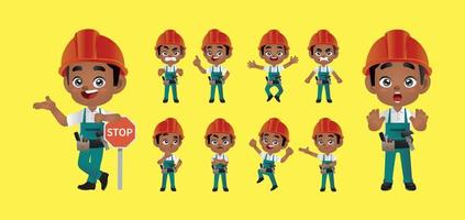 conjunto de trabajadores. diferentes poses y gestos vector