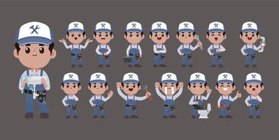 conjunto de fontanero con diferentes poses vector