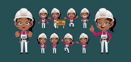 Worker set. Different poses and gestures vector