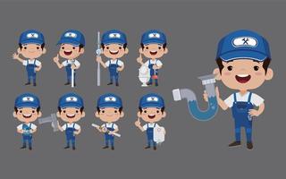 Set of plumber with different poses vector