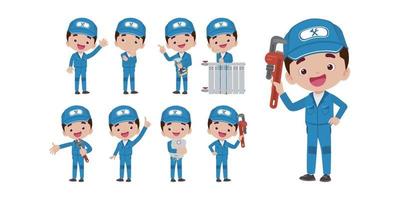 Set of plumber with different poses vector