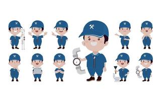 Set of plumber with different poses vector