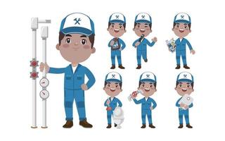 Set of plumber with different poses vector