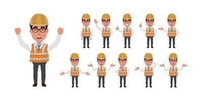 Building engineer with different poses vector