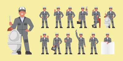 Set of plumber with different poses vector