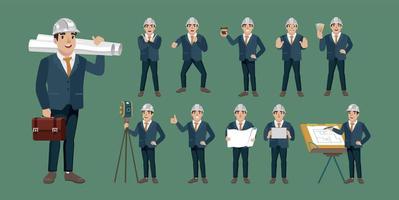 Set of engineer with different poses vector