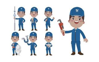 Set of plumber with different poses vector