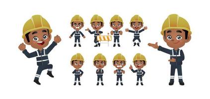 Worker set. Different poses and gestures vector