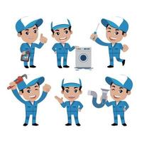 Set of plumber with different poses vector