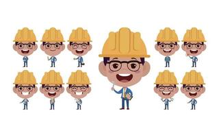 Set of engineer with different poses vector