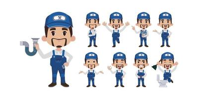 Set of plumber with different poses vector