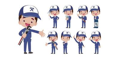 Set of plumber with different poses vector