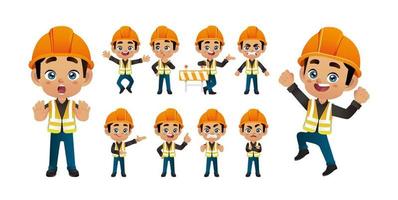 conjunto de trabajadores. diferentes poses y gestos vector