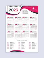 calendario 2023, diseño de calendario de pared de una página, calendario de una sola página, diseño de calendario de 12 meses, listo para imprimir, tamaño a3 vector