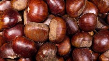 Chestnuts are illuminated by light. Autumn fall seasonal food. video