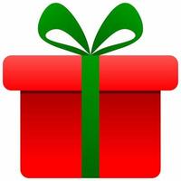 caja de regalo simple ilustración vectorial aislada. vector actual para logotipo, icono, artículo, accesorio, símbolo, negocio, diseño o decoración. caja de regalo roja con cinta verde
