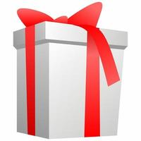 caja de regalo ilustración vectorial aislada. vector de regalo blanco rojo para logotipo, icono, artículo, accesorio, símbolo, negocio, diseño o decoración. caja de regalo blanca con cinta roja