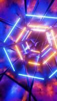 voando em um túnel com luzes fluorescentes azuis e amarelas piscando. vídeo em loop vertical video