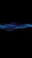 Digital blue particles wave with light motion abstract background. Vertical video