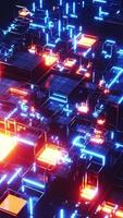 cidade de ficção científica tem neons brilhantes e uma janela brilhante. vídeo em loop vertical video