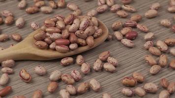 Dry red beans on wooden spoon, vegan vegetarian protein source rotating, Mediterranean healthy diet video