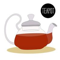 Freshly brewed black tea in transparent fashionable teapot, teapot. Kitchen utensils, dishes. For cozy tea party vector