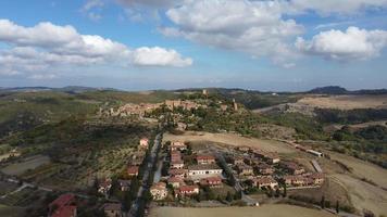 Monticchiello Winding Cypress Trees Road Aerial View in Val d'Orcia Tuscany video
