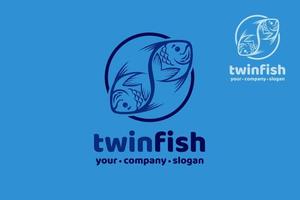 Twin Fish Vector Logo Cartoon. Asian fish symbol vector logo illustration.