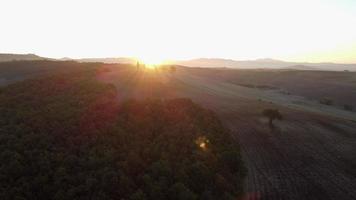 Chapel Madonna di Vitaleta in Val d'Orcia Tuscany Aerial View video