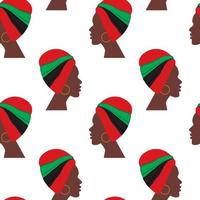patrón sin fisuras de la mujer africana de perfil con turbante en tonos nacionales se volvió de manera diferente