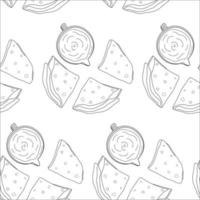 Endless pattern from Corn tortillas folded in triangle with sauce in gravy boat. Latin American food vector