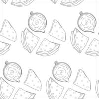 Endless pattern from Corn tortillas folded in triangle with sauce in gravy boat. Latin American food vector