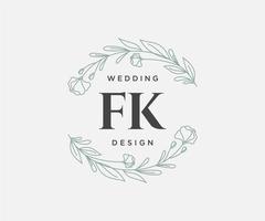 colección de logotipos de monograma de boda con letras iniciales fk, plantillas florales y minimalistas modernas dibujadas a mano para tarjetas de invitación, guardar la fecha, identidad elegante para restaurante, boutique, café en vector