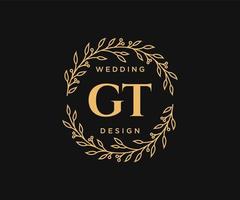 GT Initials letter Wedding monogram logos collection, hand drawn modern minimalistic and floral templates for Invitation cards, Save the Date, elegant identity for restaurant, boutique, cafe in vector