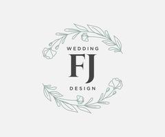 FJ Initials letter Wedding monogram logos collection, hand drawn modern minimalistic and floral templates for Invitation cards, Save the Date, elegant identity for restaurant, boutique, cafe in vector