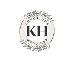 KH Initials letter Wedding monogram logos template, hand drawn modern minimalistic and floral templates for Invitation cards, Save the Date, elegant identity. vector