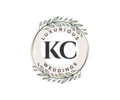 plantilla de logotipos de monograma de boda con letras iniciales kc, plantillas florales y minimalistas modernas dibujadas a mano para tarjetas de invitación, guardar la fecha, identidad elegante. vector