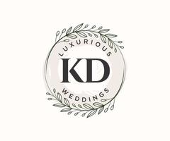 plantilla de logotipos de monograma de boda con letras iniciales kd, plantillas florales y minimalistas modernas dibujadas a mano para tarjetas de invitación, guardar la fecha, identidad elegante. vector