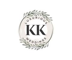 KK Initials letter Wedding monogram logos template, hand drawn modern minimalistic and floral templates for Invitation cards, Save the Date, elegant identity. vector