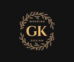 colección de logotipos de monograma de boda con letras iniciales gk, plantillas florales y minimalistas modernas dibujadas a mano para tarjetas de invitación, guardar la fecha, identidad elegante para restaurante, boutique, café en vector