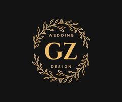 GZ Initials letter Wedding monogram logos collection, hand drawn modern minimalistic and floral templates for Invitation cards, Save the Date, elegant identity for restaurant, boutique, cafe in vector