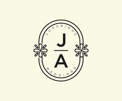 plantilla de logotipos de monograma de boda con letras iniciales ja, plantillas florales y minimalistas modernas dibujadas a mano para tarjetas de invitación, guardar la fecha, identidad elegante. vector