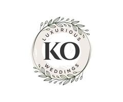 plantilla de logotipos de monograma de boda con letras iniciales ko, plantillas florales y minimalistas modernas dibujadas a mano para tarjetas de invitación, guardar la fecha, identidad elegante. vector