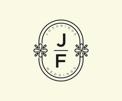 plantilla de logotipos de monograma de boda con letras iniciales jf, plantillas florales y minimalistas modernas dibujadas a mano para tarjetas de invitación, guardar la fecha, identidad elegante. vector