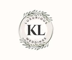 plantilla de logotipos de monograma de boda con letras iniciales kl, plantillas florales y minimalistas modernas dibujadas a mano para tarjetas de invitación, guardar la fecha, identidad elegante. vector